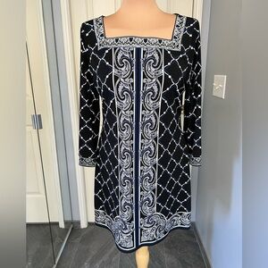 WHBM Embroidered‎ Square Neck Paisley Geometric Dress